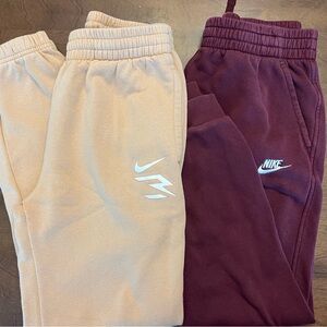 Nike Kids Fleece Joggers XL in Tan and Burgundy 2 pairs